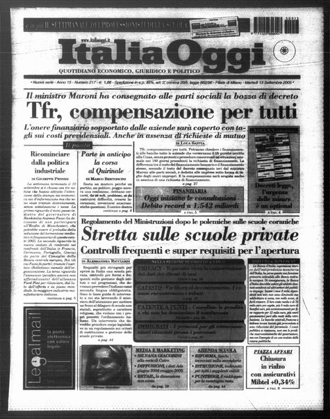 Italia oggi : quotidiano di economia finanza e politica